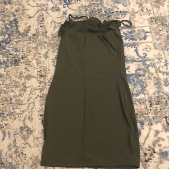 Olive green ruffled spaghetti strap dress - Picture 2 of 2